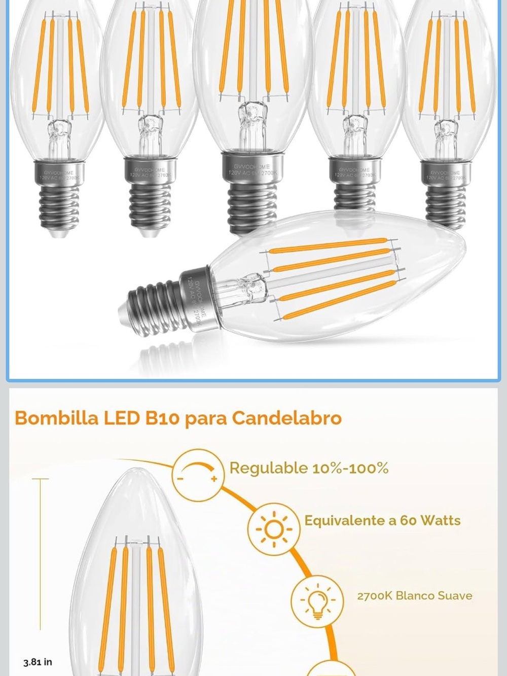 LED B10 Candelabra Bulb - Warm White (2700K)
